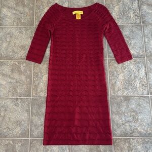 Catherine Malandrino P 3/4 sleeve Scallop wave textured Dress Red